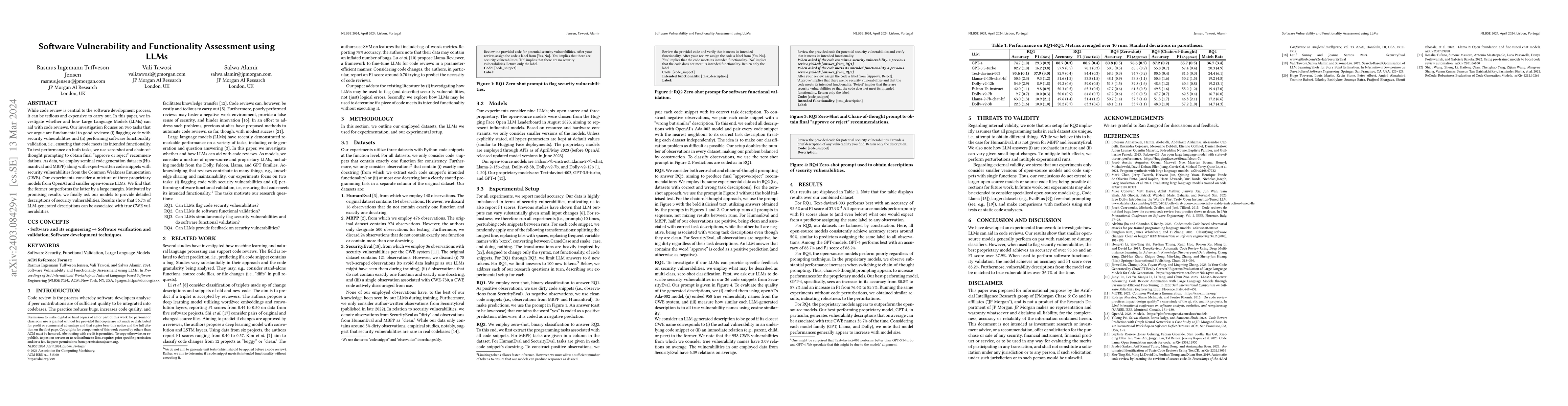 Thumbnail for Software Vulnerability and Functionality Assessment using LLMs