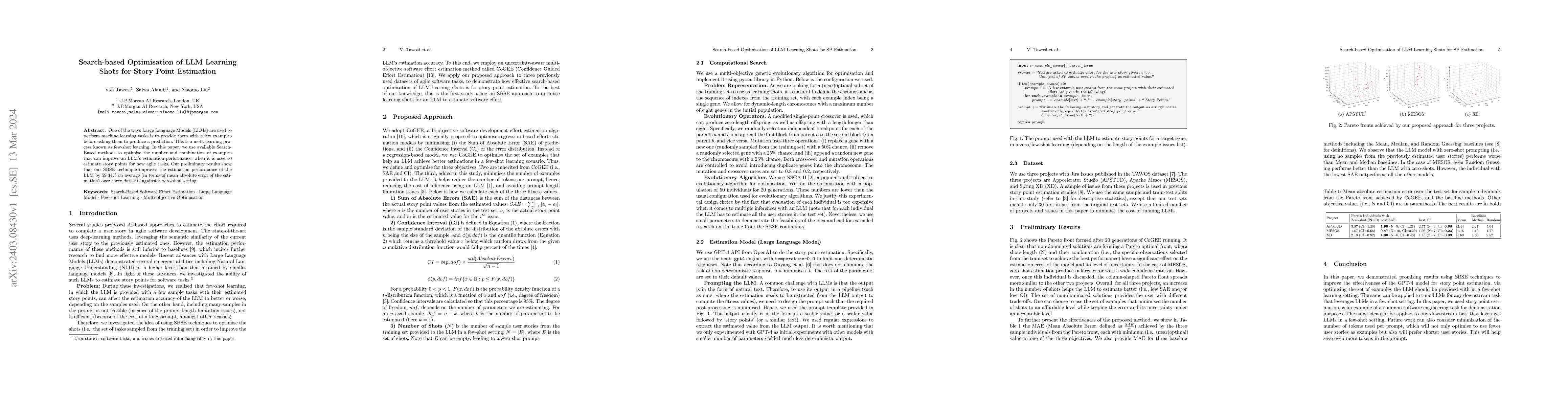 Thumbnail for Search-based Optimisation of LLM Learning Shots for Story Point
  Estimation