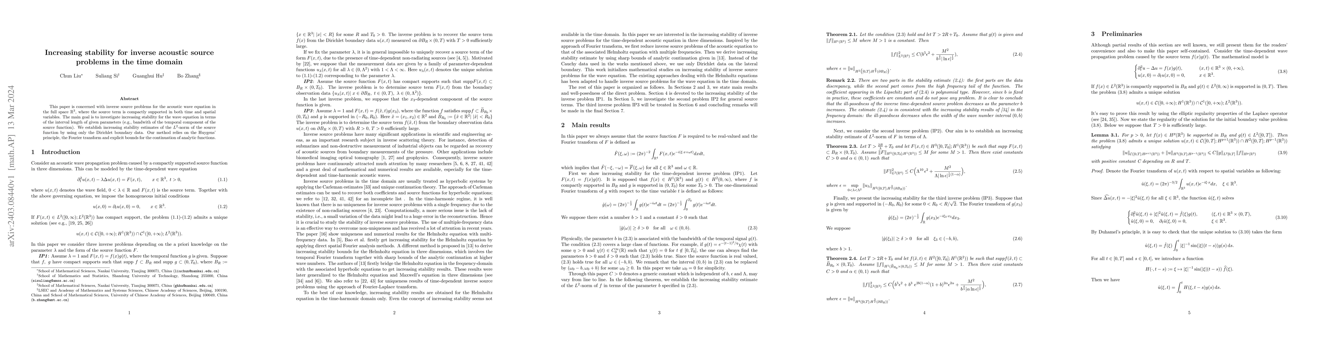 Thumbnail for Increasing stability for inverse acoustic source problems in the time
  domain