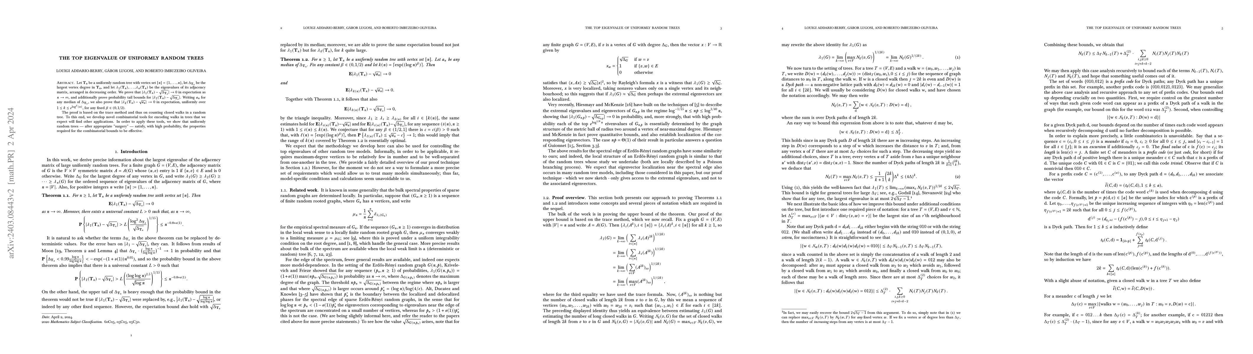 Thumbnail for The top eigenvalue of uniformly random trees