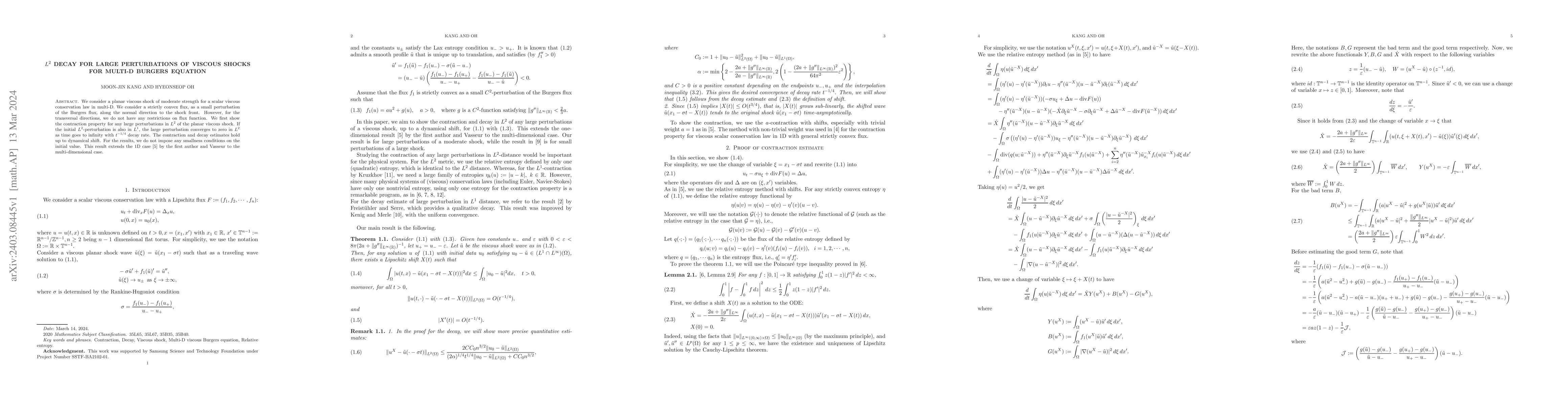 Thumbnail for $L^2$ decay for large perturbations of viscous shocks for multi-D
  Burgers equation