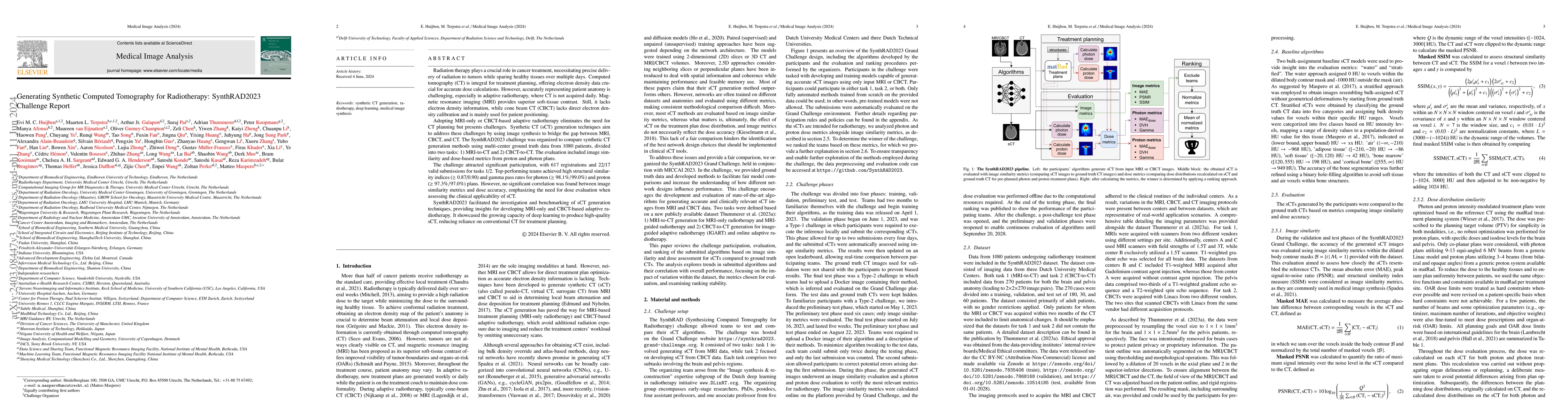 Thumbnail for Generating Synthetic Computed Tomography for Radiotherapy: SynthRAD2023
  Challenge Report