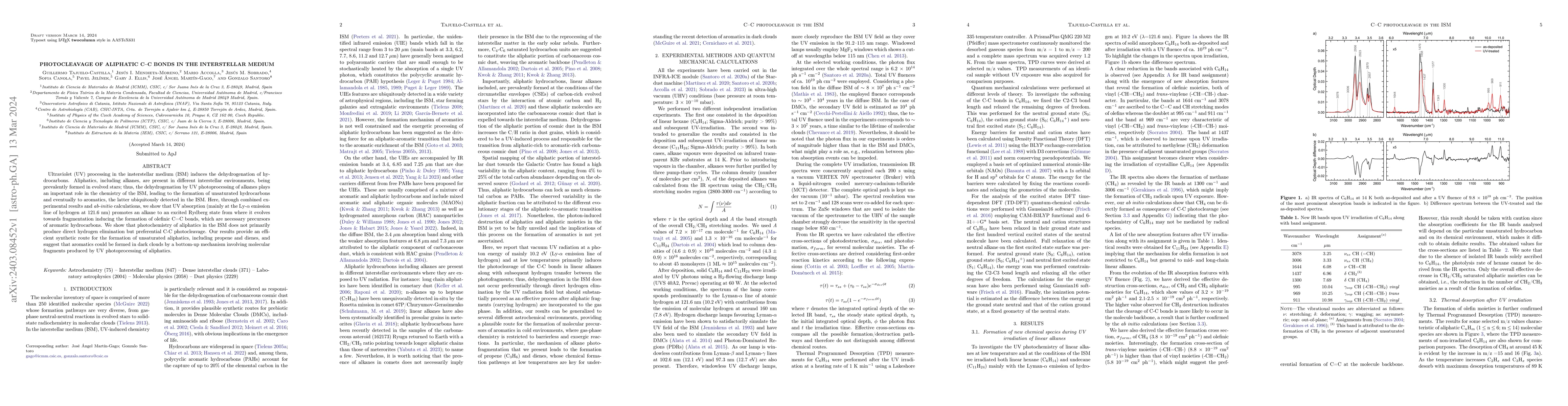 Thumbnail for Photocleavage of aliphatic C--C bonds in the interstellar medium