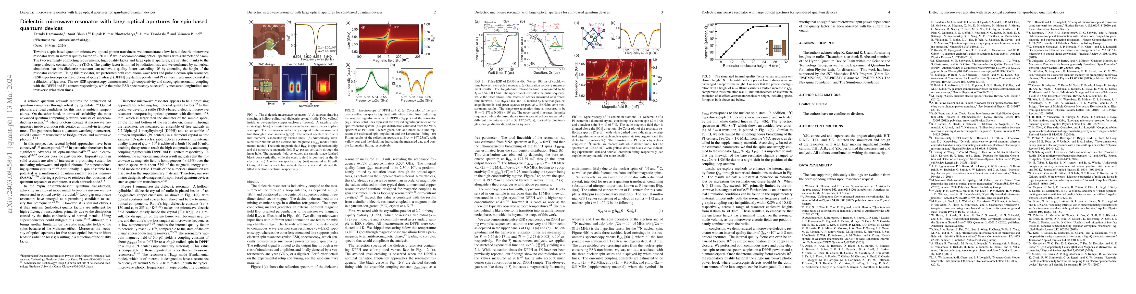 Thumbnail for Dielectric microwave resonator with large optical apertures for
  spin-based quantum devices