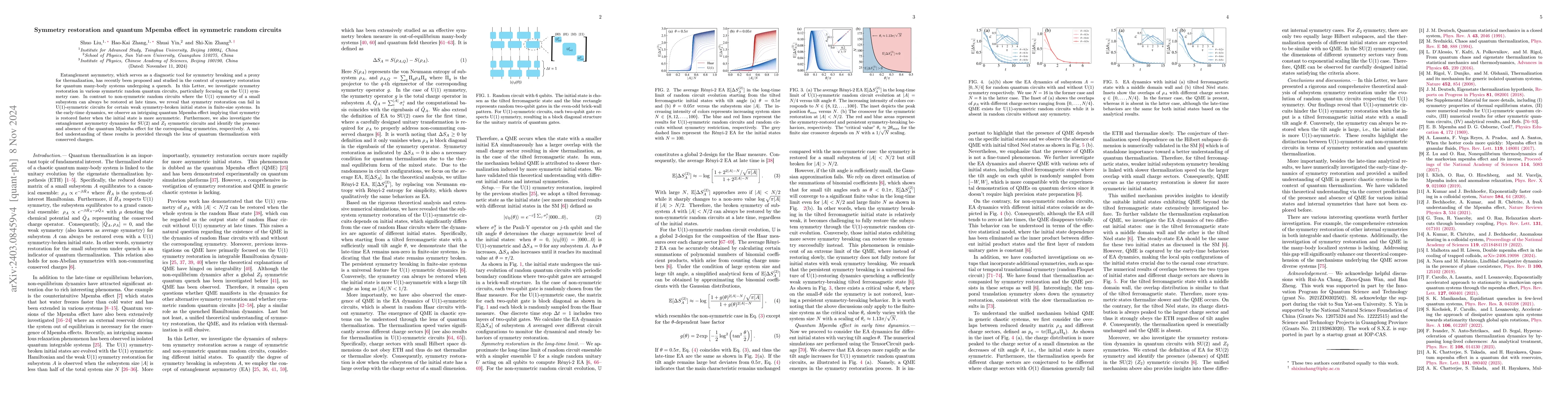 Thumbnail for Symmetry restoration and quantum Mpemba effect in symmetric random
  circuits