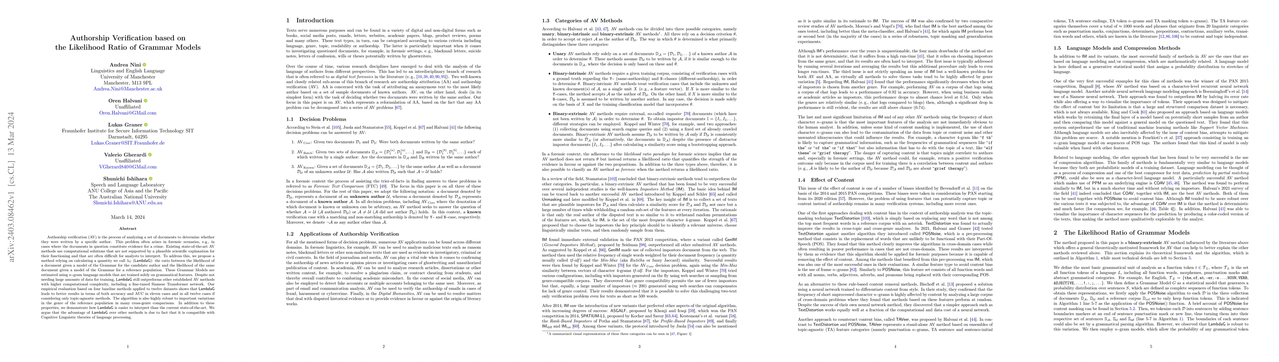 Thumbnail for Authorship Verification based on the Likelihood Ratio of Grammar Models