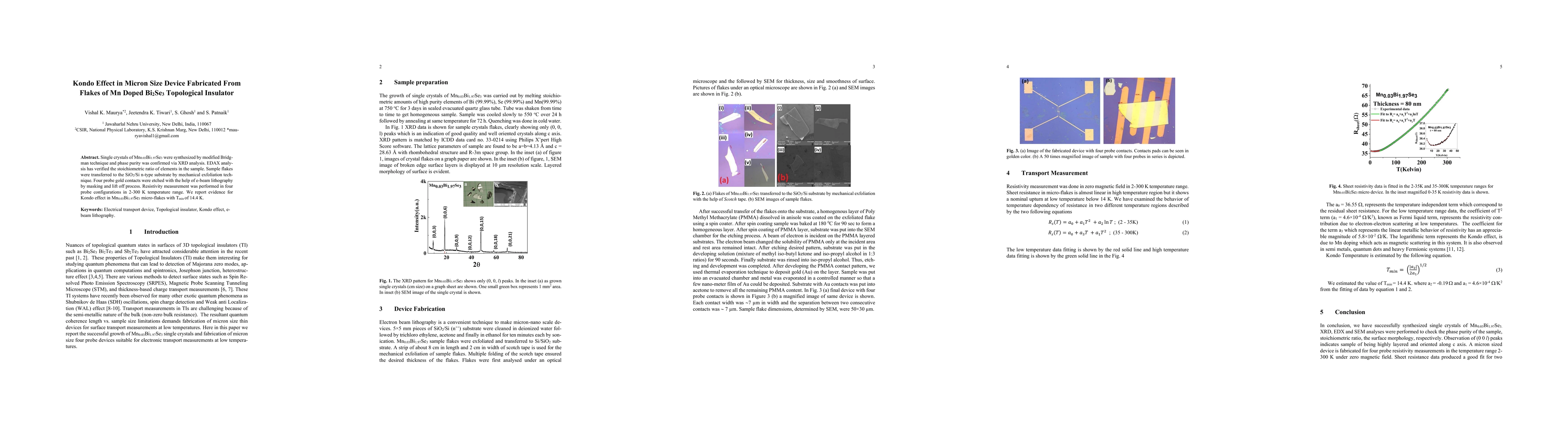 Thumbnail for Kondo Effect in Micron Size Device Fabricated From Flakes of Mn Doped
  Bi2Se3 Topological Insulator