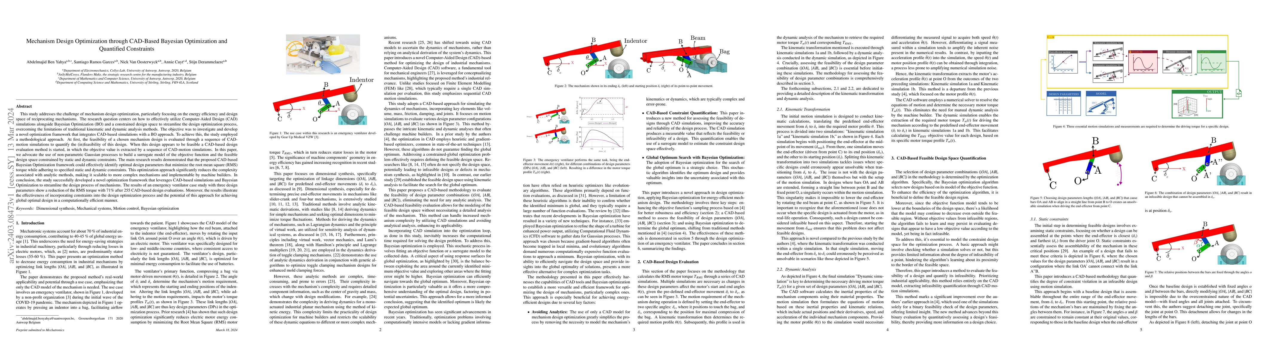 Thumbnail for Mechanism Design Optimization through CAD-Based Bayesian Optimization
  and Quantified Constraints