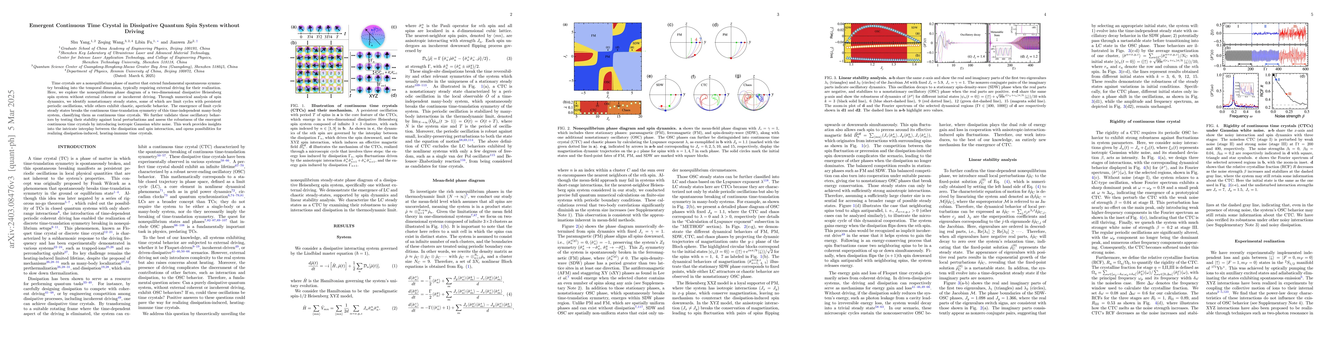 Thumbnail for Emergent Continuous Time Crystal in Dissipative Quantum Spin System
  without Driving