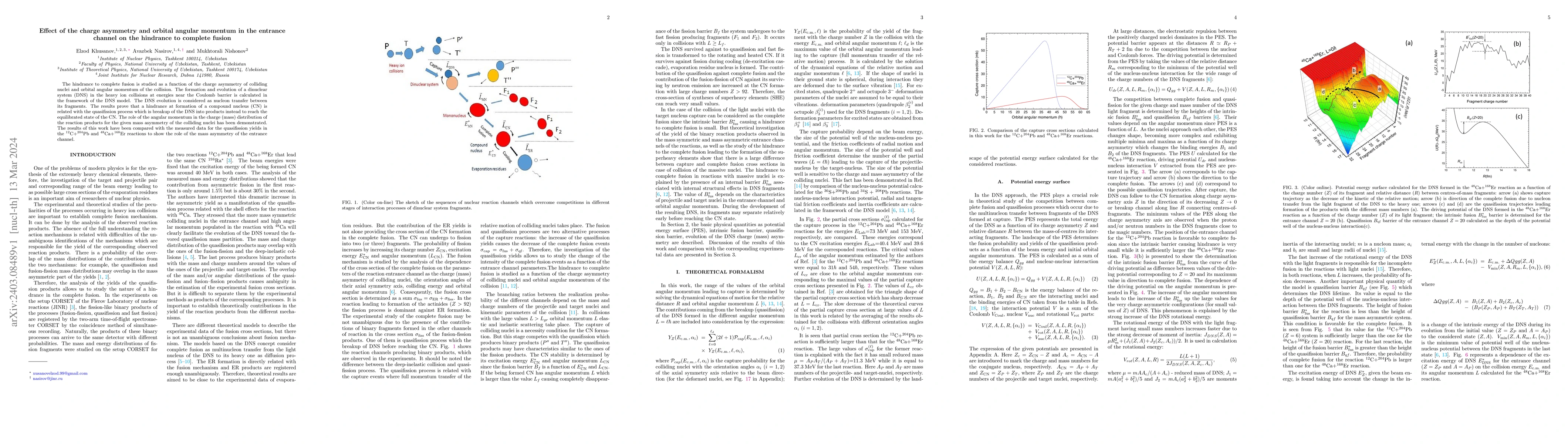 Thumbnail for Effect of the charge asymmetry and orbital angular momentum in the
  entrance channel on the hindrance to complete fusion