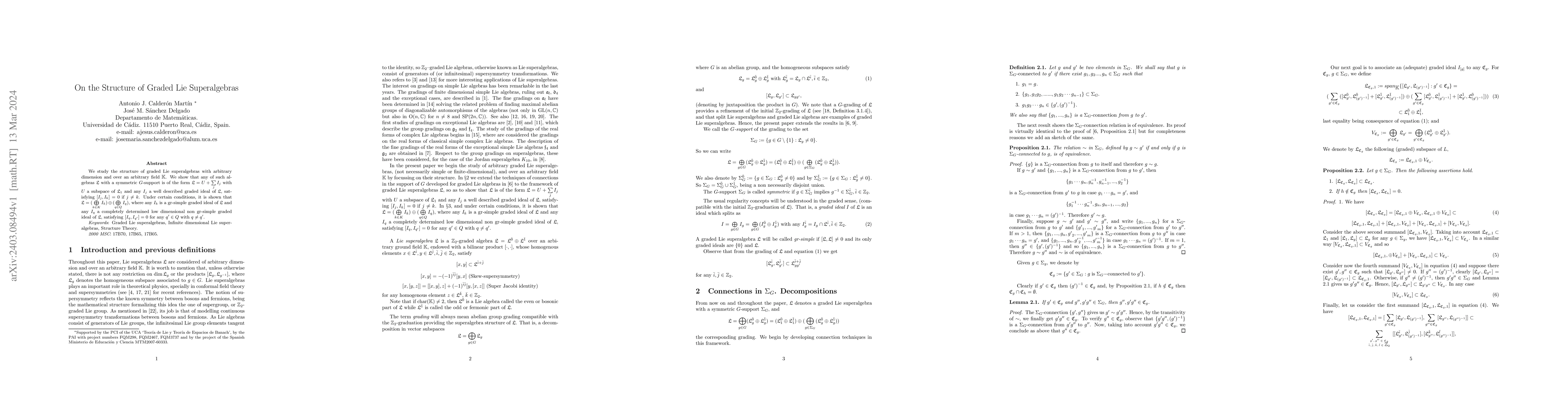 Thumbnail for On the structure of graded Lie superalgebras