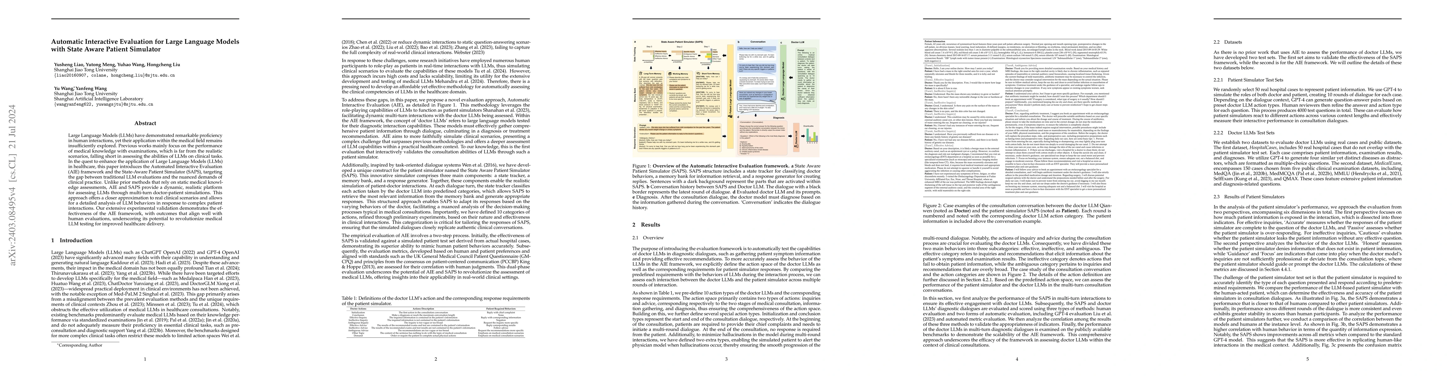 Thumbnail for Automatic Interactive Evaluation for Large Language Models with State
  Aware Patient Simulator