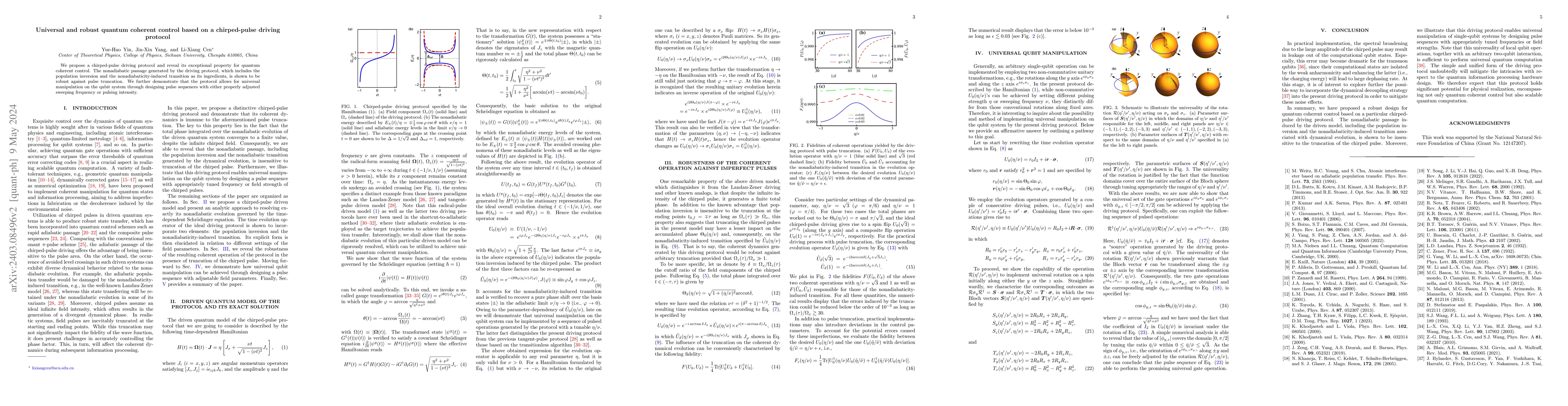 Thumbnail for Universal and robust quantum coherent control based on a chirped-pulse
  driving protocol