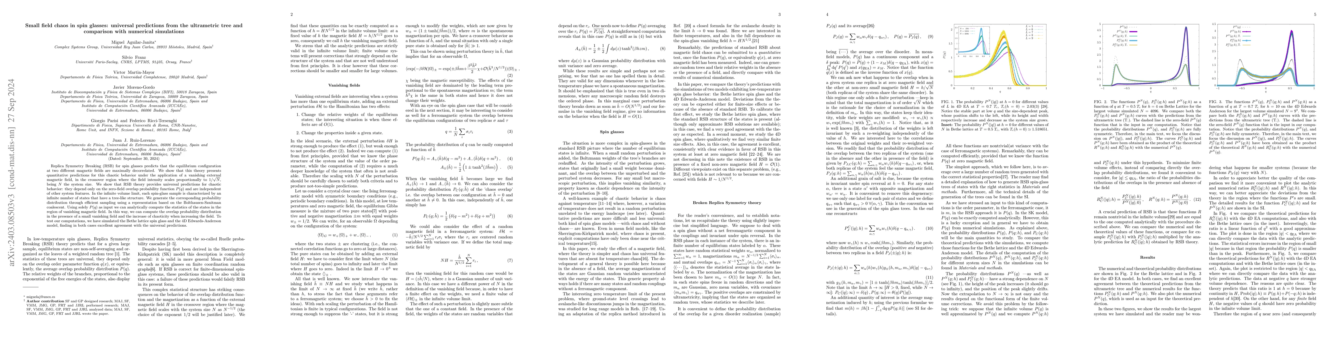 Thumbnail for Small field chaos in spin glasses: universal predictions from the
  ultrametric tree and comparison with numerical simulations
