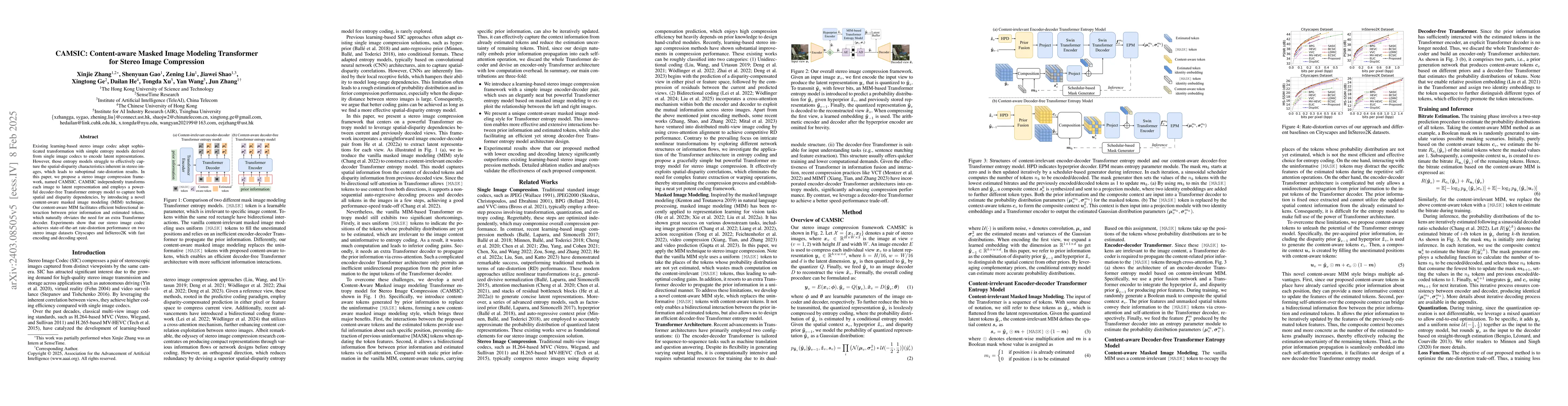 Thumbnail for Content-aware Masked Image Modeling Transformer for Stereo Image
  Compression