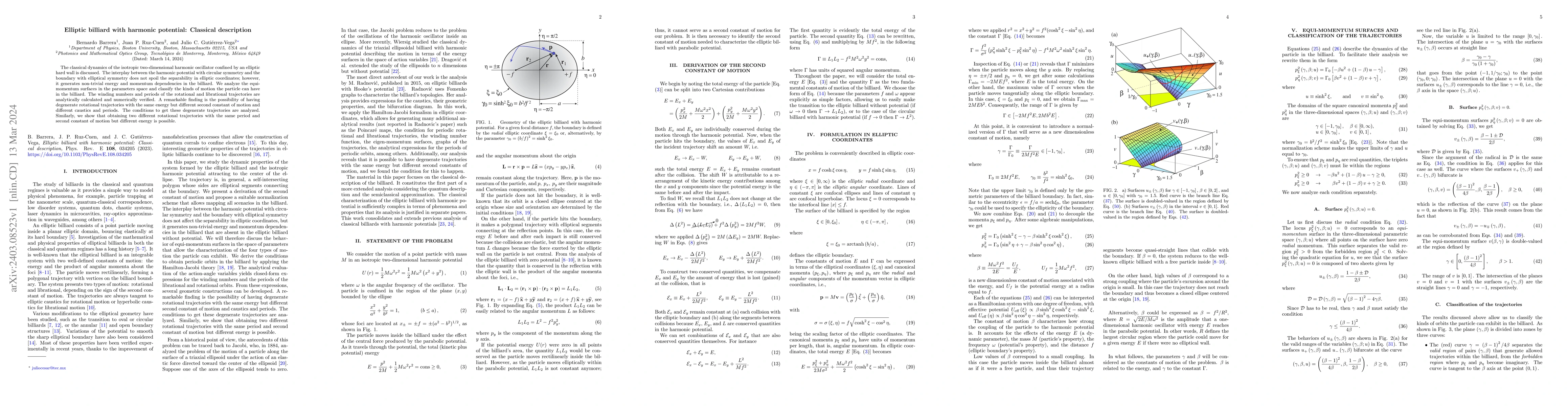 Thumbnail for Elliptic billiard with harmonic potential: Classical description
