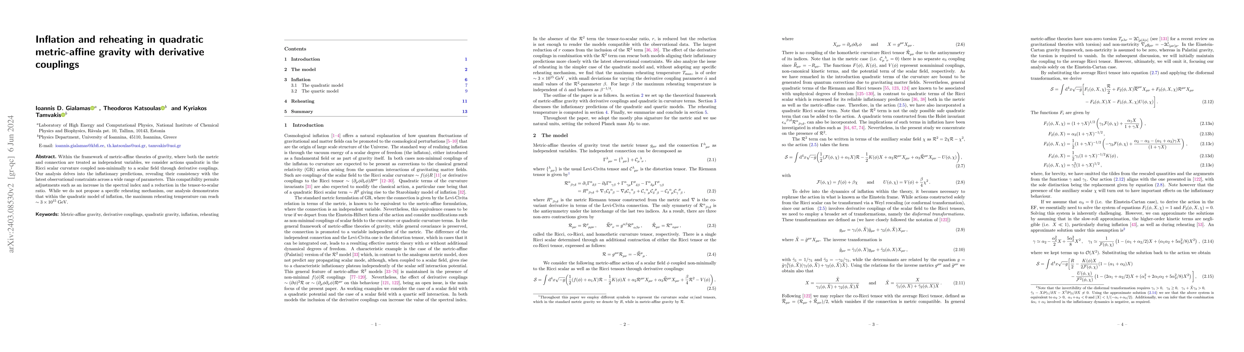 Thumbnail for Inflation and reheating in quadratic metric-affine gravity with
  derivative couplings