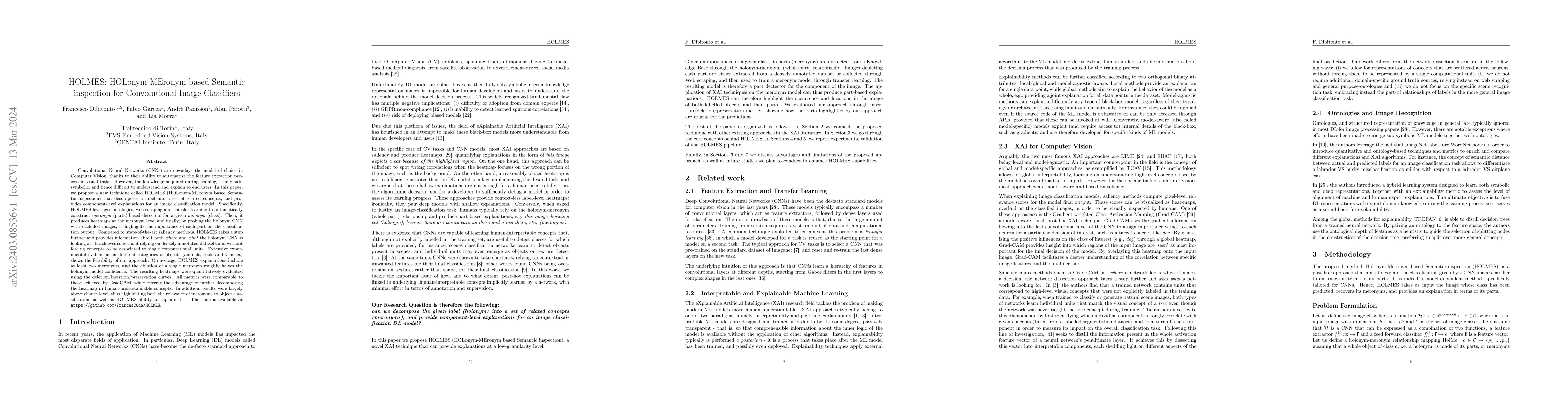 Thumbnail for HOLMES: HOLonym-MEronym based Semantic inspection for Convolutional
  Image Classifiers
