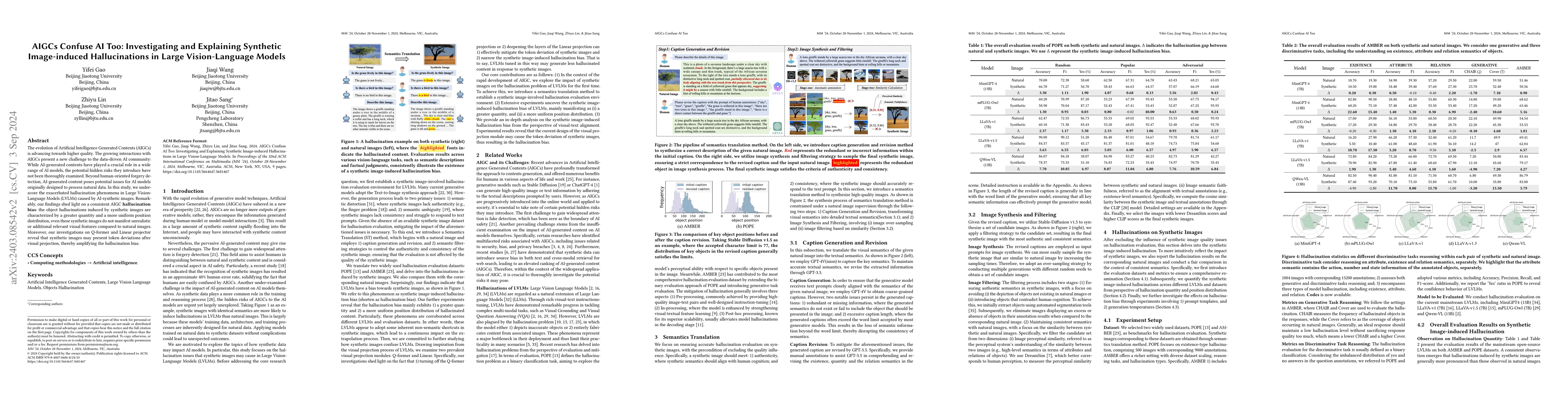 Thumbnail for AIGCs Confuse AI Too: Investigating and Explaining Synthetic
  Image-induced Hallucinations in Large Vision-Language Models