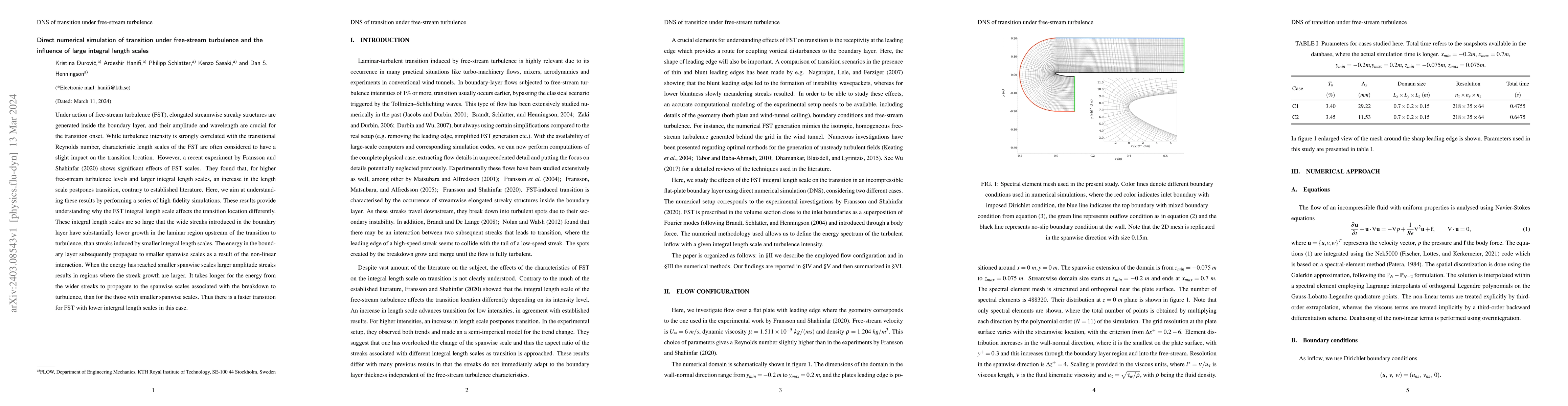 Thumbnail for Direct numerical simulation of transition under free-stream turbulence
  and the influence of large integral length scales