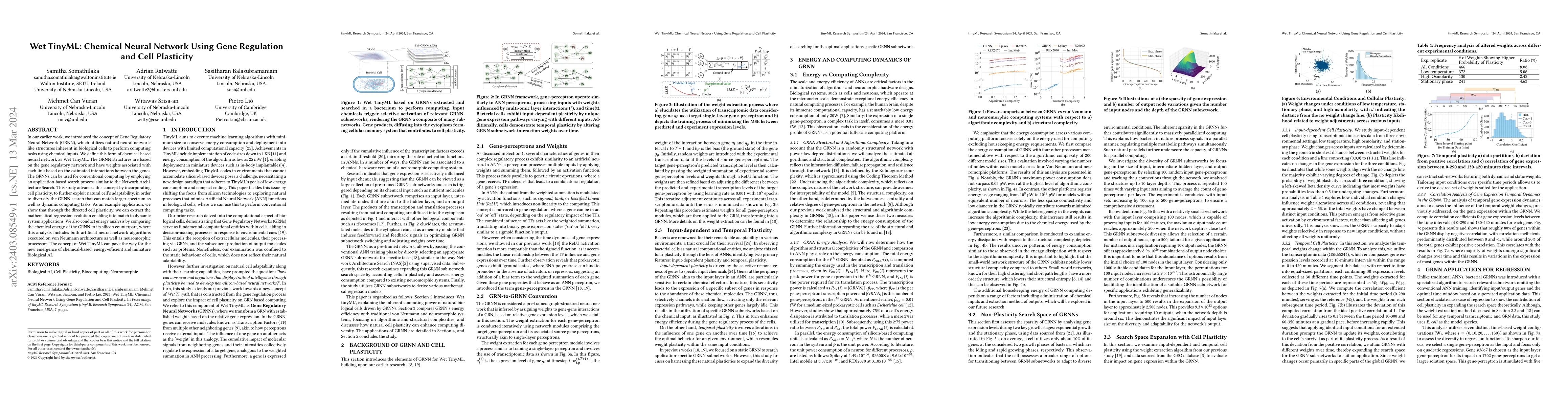 Thumbnail for Wet TinyML: Chemical Neural Network Using Gene Regulation and Cell
  Plasticity