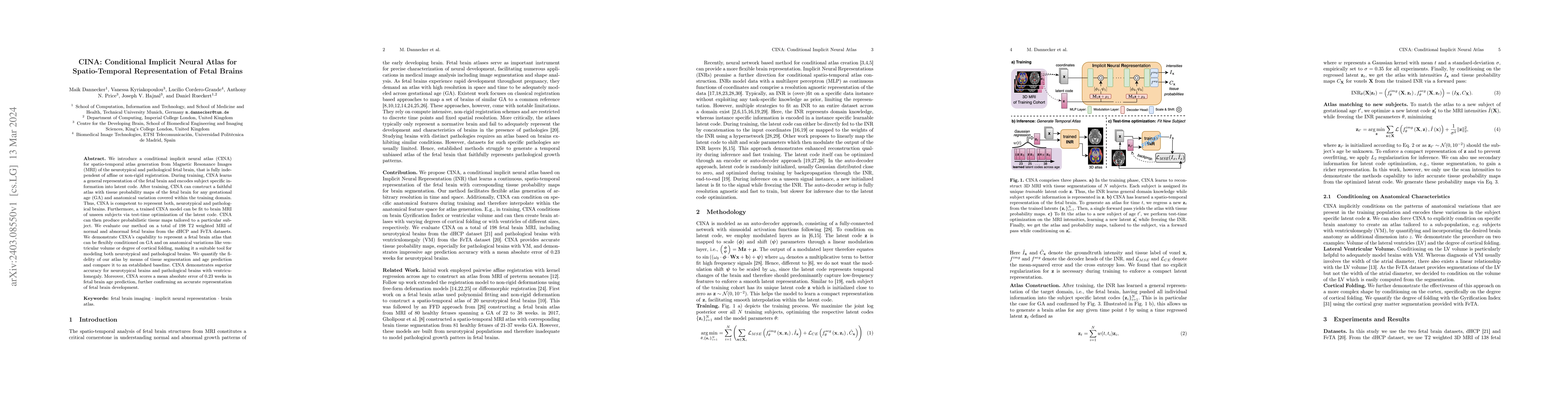 Thumbnail for CINA: Conditional Implicit Neural Atlas for Spatio-Temporal
  Representation of Fetal Brains