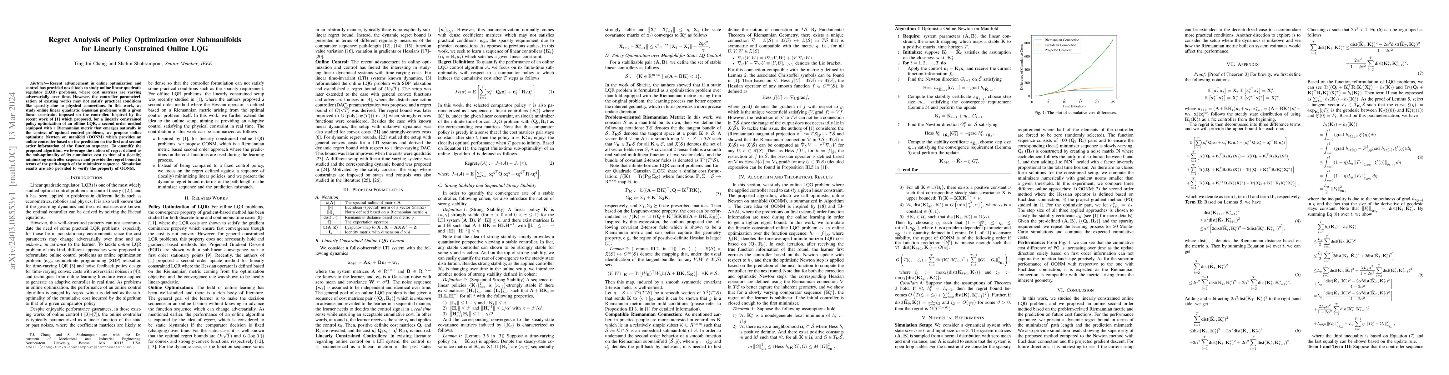Thumbnail for Regret Analysis of Policy Optimization over Submanifolds for Linearly
  Constrained Online LQG