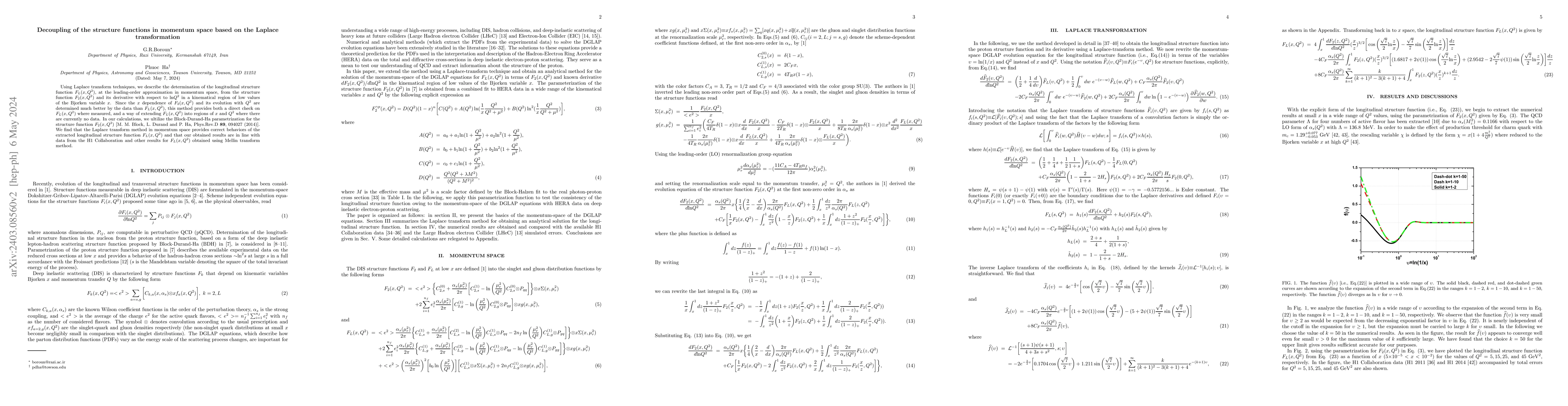 Thumbnail for Decoupling of the structure functions in momentum space based on the
  Laplace transformation