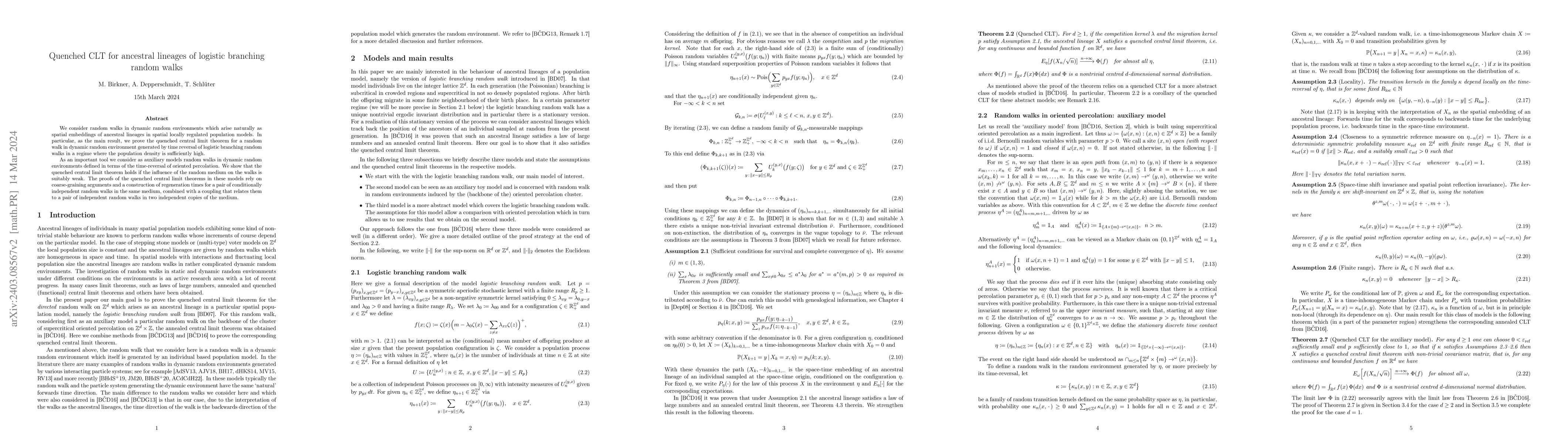 Thumbnail for Quenched CLT for ancestral lineages of logistic branching random walks