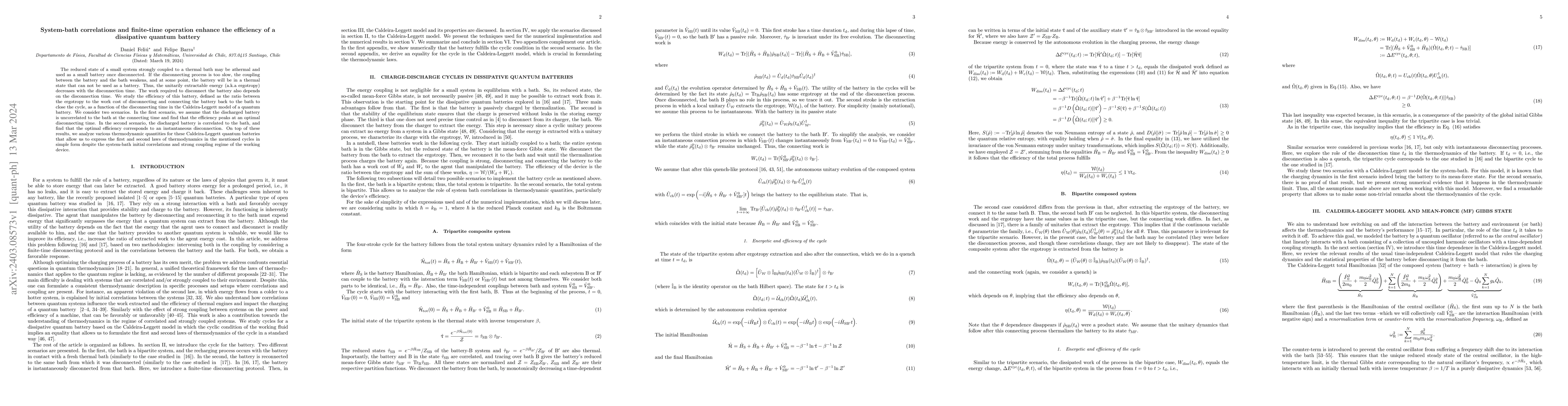 Thumbnail for System-bath correlations and finite-time operation enhance the
  efficiency of a dissipative quantum battery