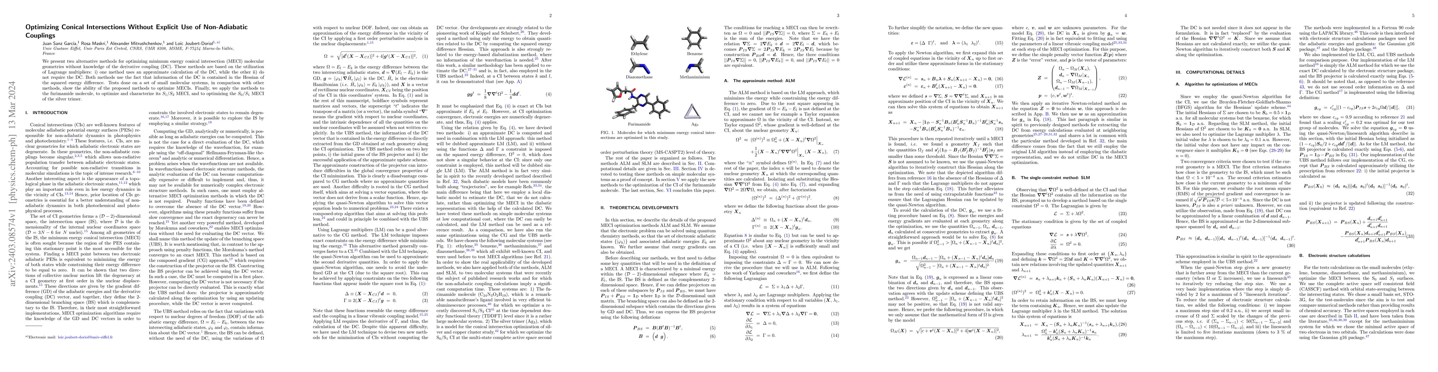 Thumbnail for Optimizing Conical Intersections Without Explicit Use of Non-Adiabatic
  Couplings