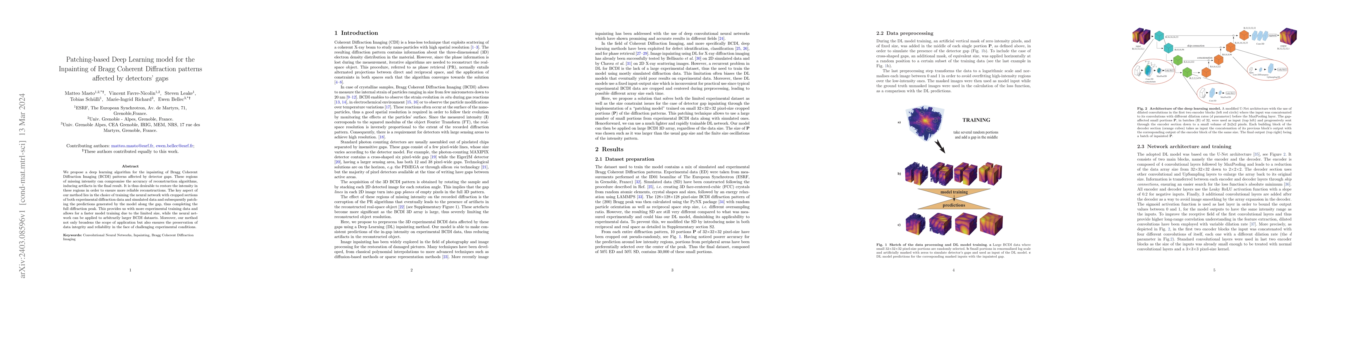 Thumbnail for Patching-based Deep Learning model for the Inpainting of Bragg Coherent
  Diffraction patterns affected by detectors' gaps