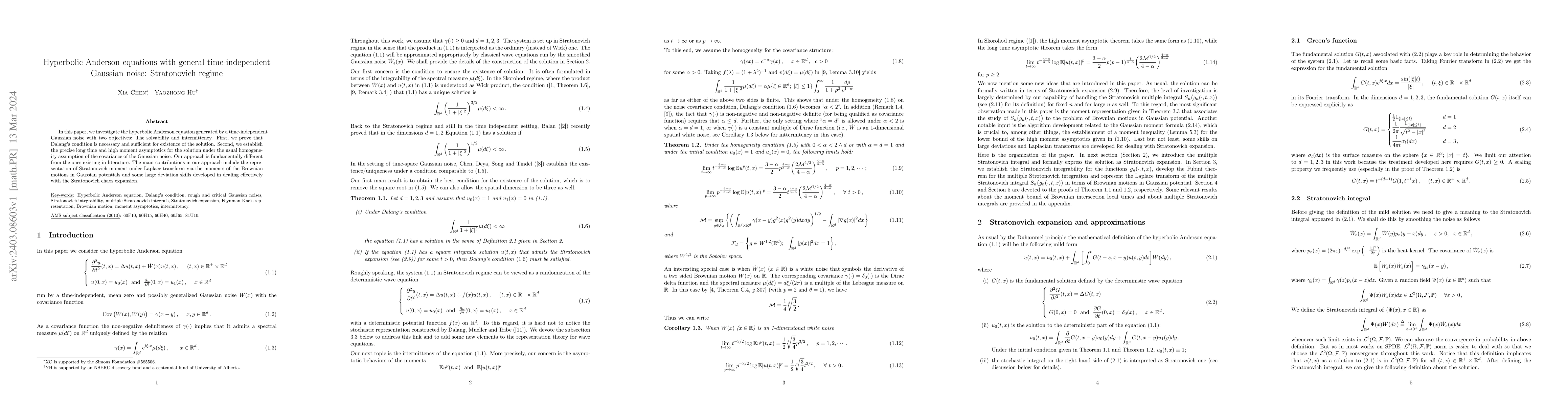 Thumbnail for Hyperbolic Anderson equations with general time-independent Gaussian
  noise: Stratonovich regime