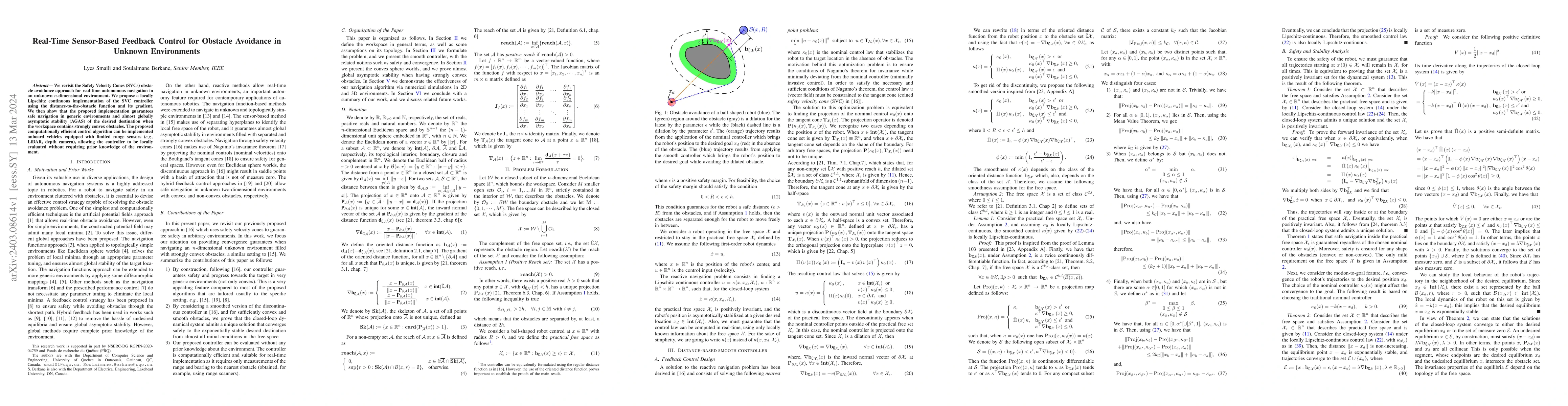 Thumbnail for Real-Time Sensor-Based Feedback Control for Obstacle Avoidance in
  Unknown Environments