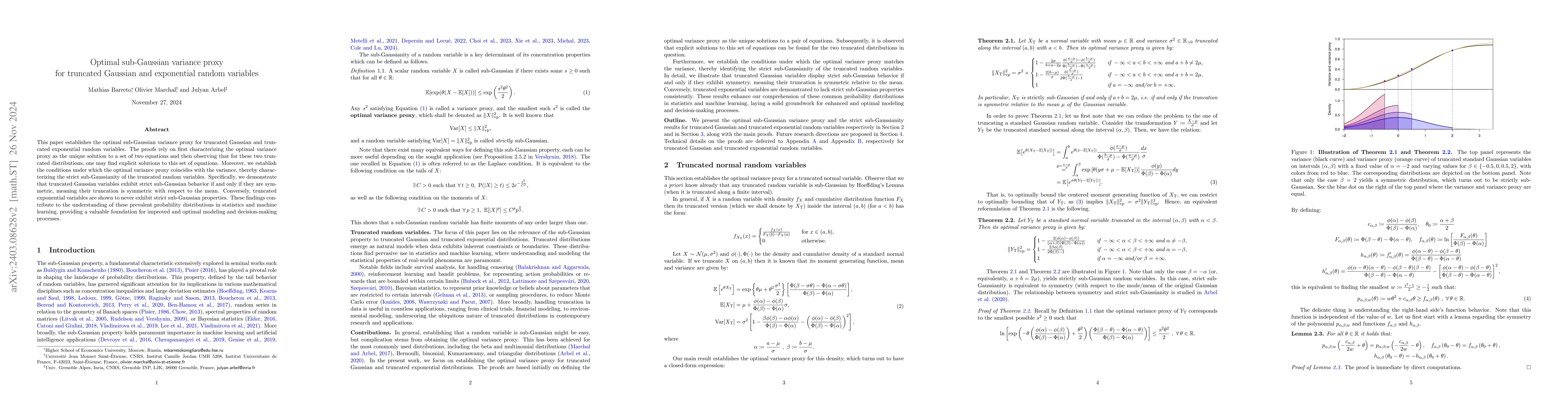 Thumbnail for Optimal sub-Gaussian variance proxy for truncated Gaussian and
  exponential random variables