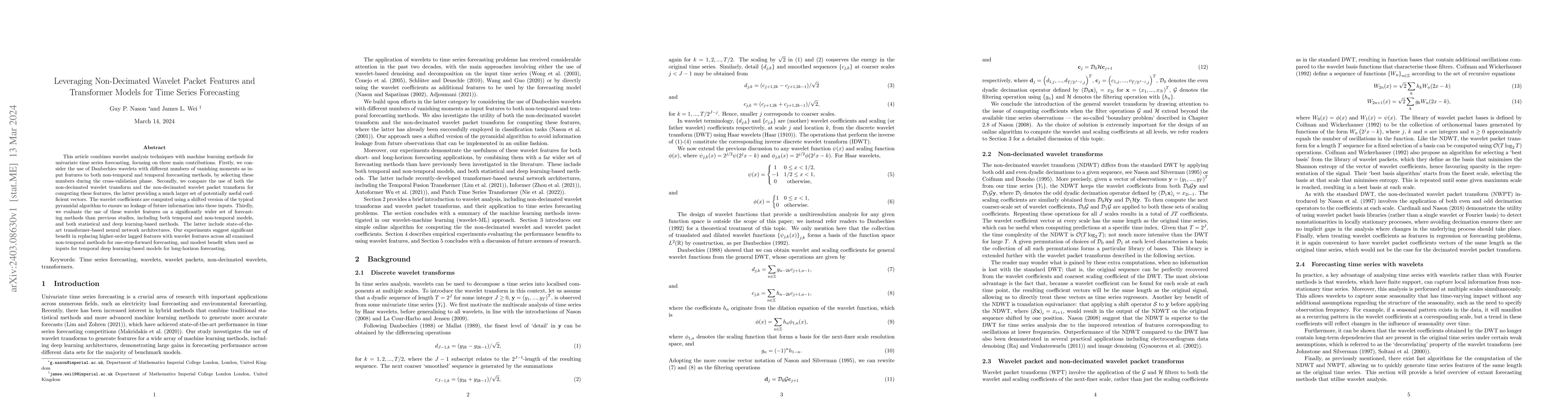 Thumbnail for Leveraging Non-Decimated Wavelet Packet Features and Transformer Models
  for Time Series Forecasting