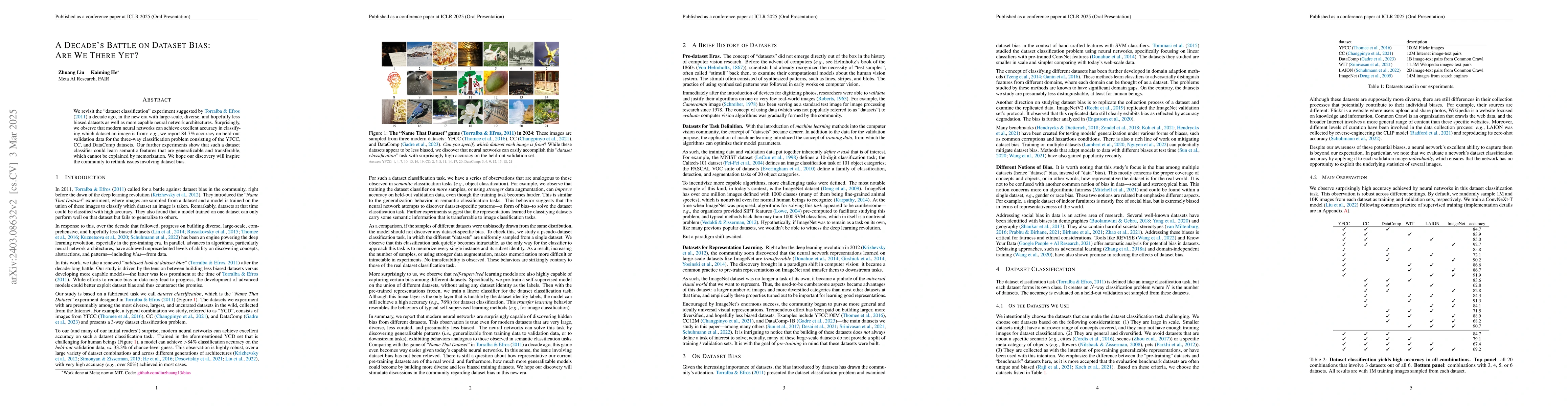 Thumbnail for A Decade's Battle on Dataset Bias: Are We There Yet?