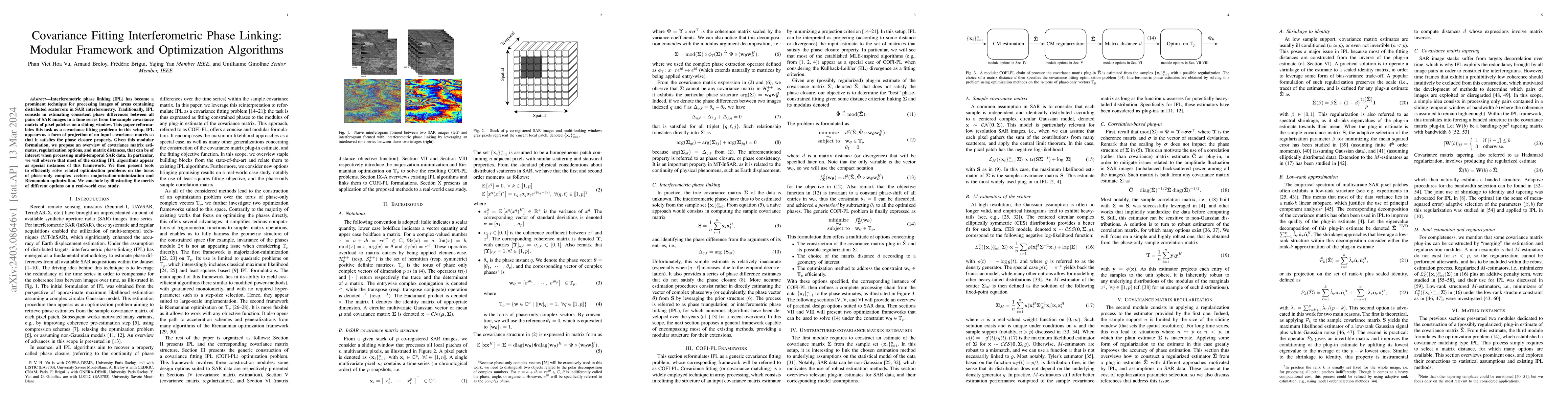 Thumbnail for Covariance Fitting Interferometric Phase Linking: Modular Framework and
  Optimization Algorithms