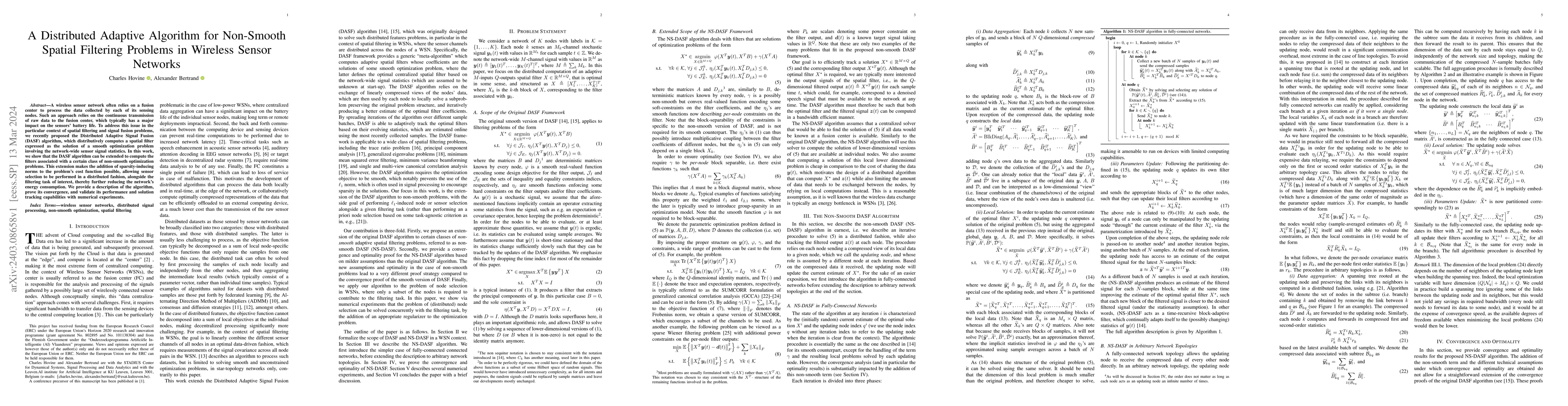 Thumbnail for A Distributed Adaptive Algorithm for Non-Smooth Spatial Filtering
  Problems in Wireless Sensor Networks