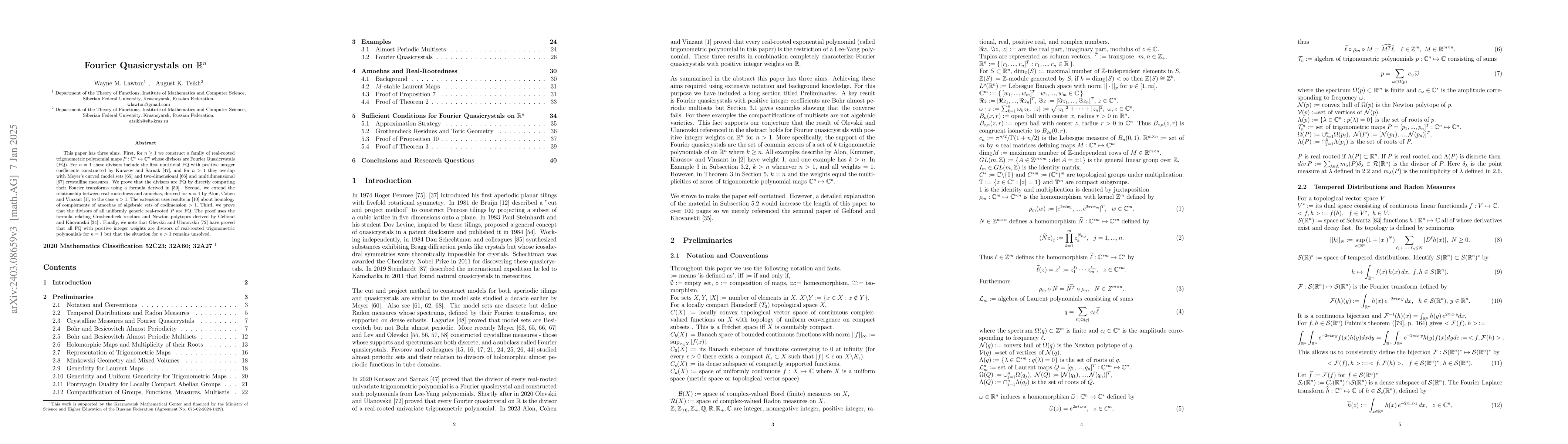 Thumbnail for Fourier Quasicrystals on $\mathbb R^n$ Preliminary Report