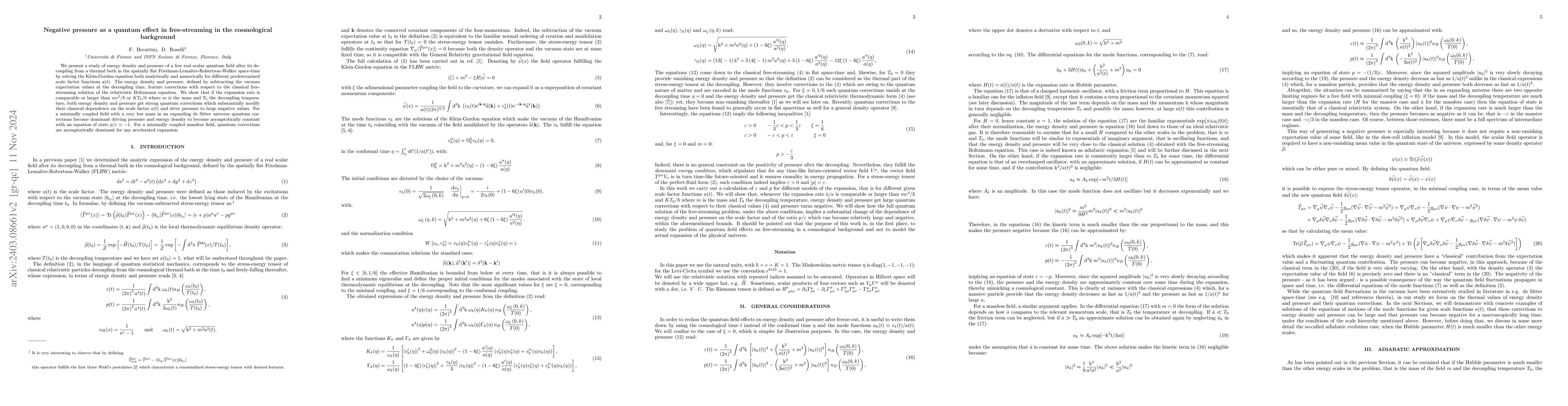 Thumbnail for Negative pressure as a quantum effect in free-streaming in the
  cosmological background
