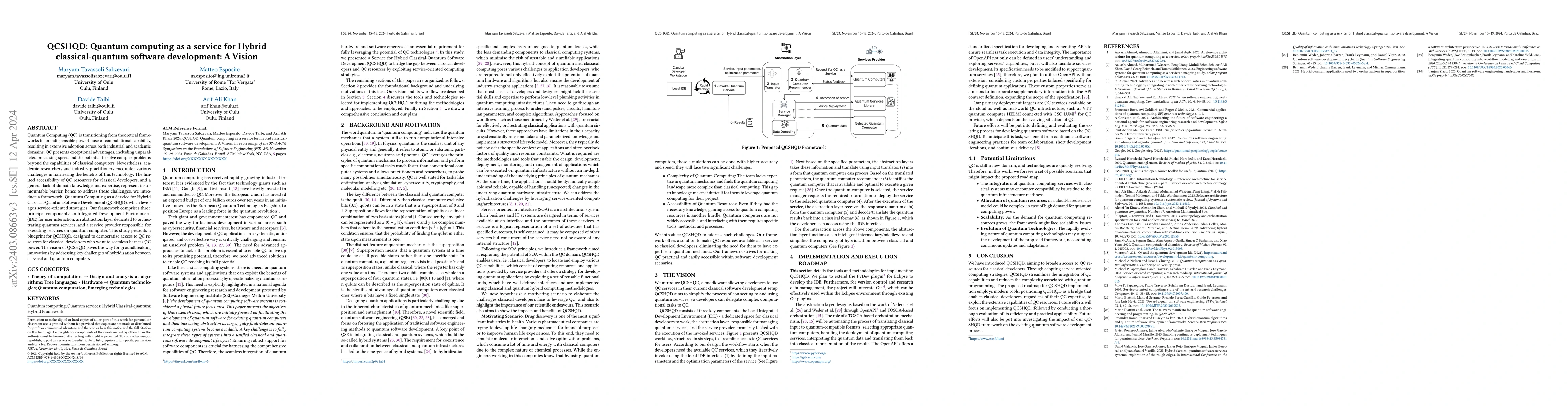 Thumbnail for QCSHQD: Quantum computing as a service for Hybrid classical-quantum
  software development: A Vision