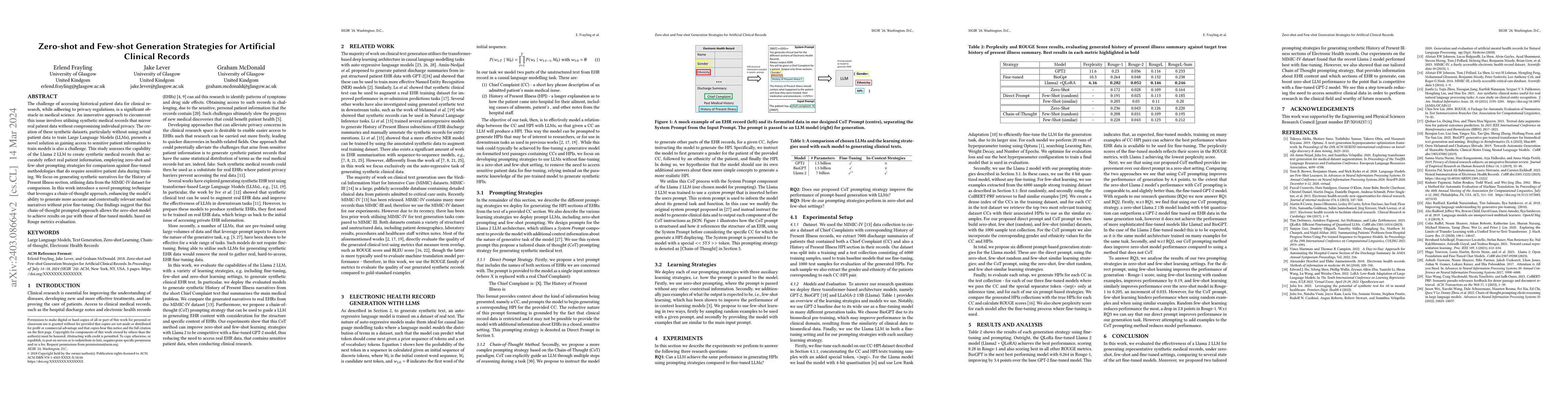 Thumbnail for Zero-shot and Few-shot Generation Strategies for Artificial Clinical
  Records