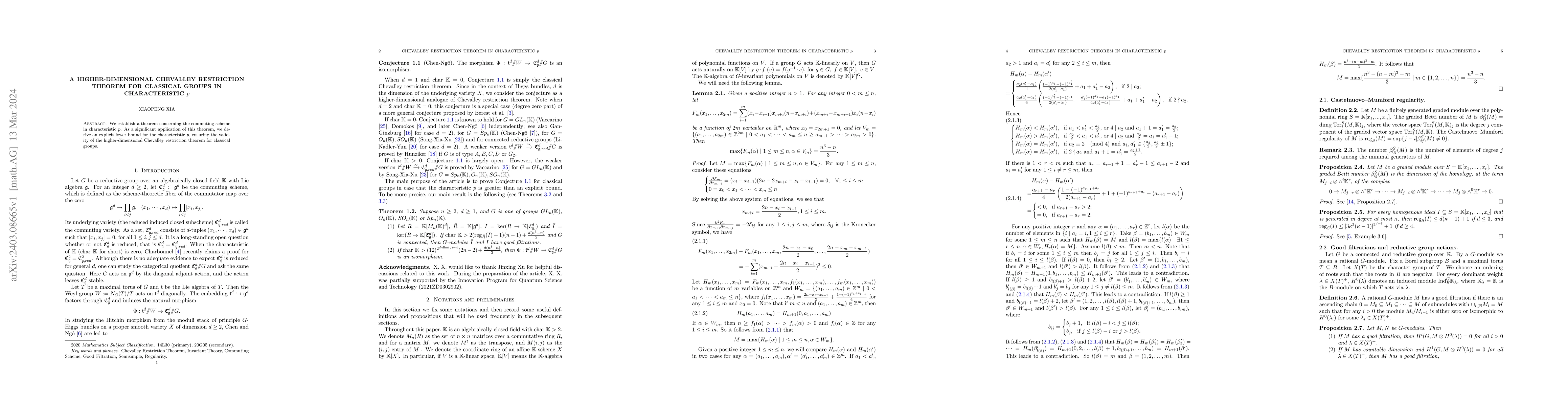 Thumbnail for A higher-dimensional Chevalley restriction theorem for classical groups
  in characteristic p