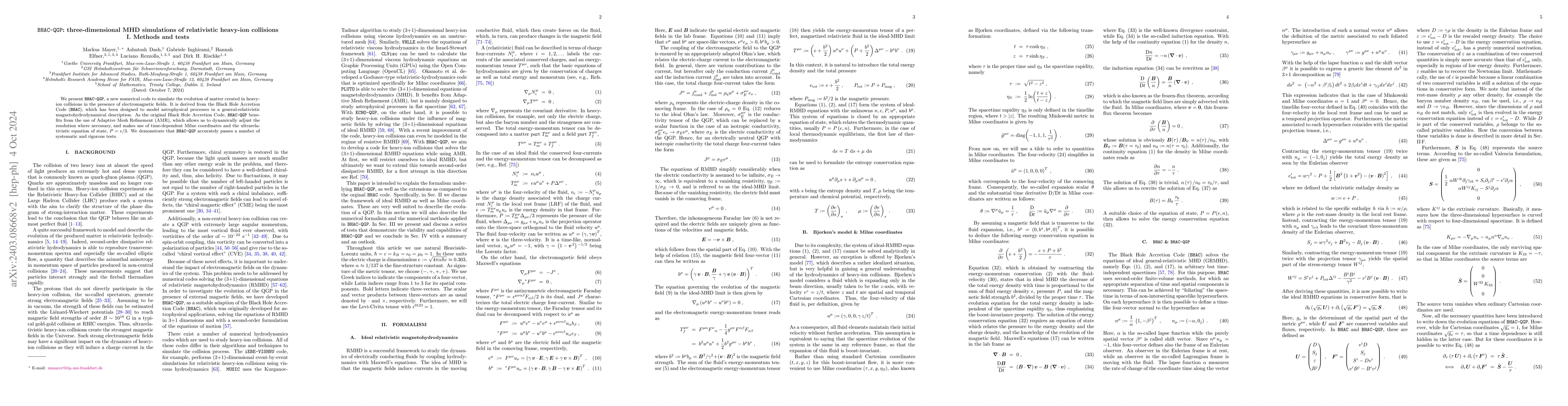 Thumbnail for BHAC-QGP: three-dimensional MHD simulations of relativistic heavy-ion
  collisions, I. Methods and tests