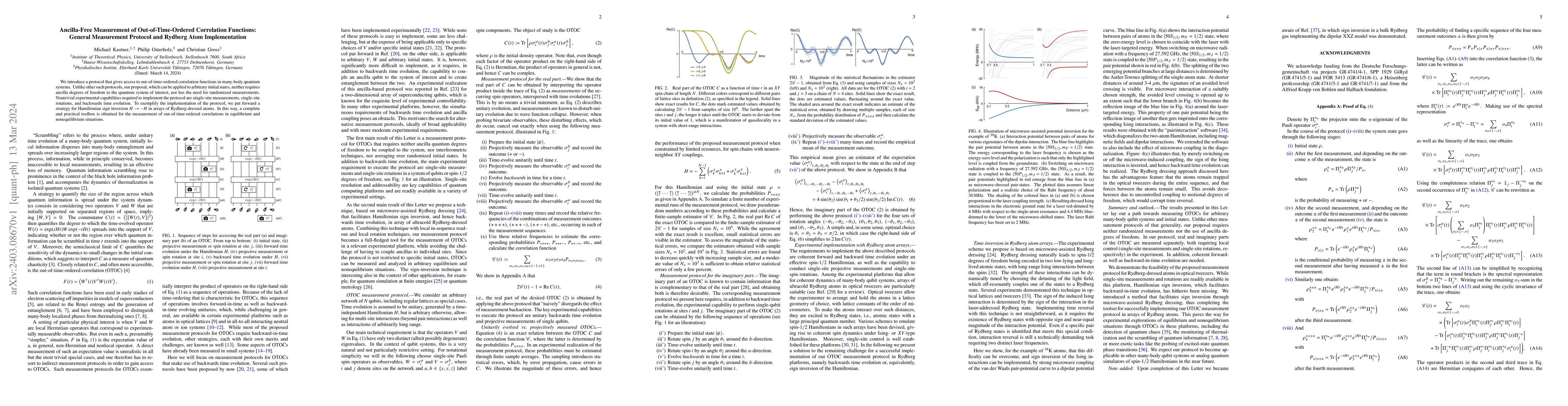 Thumbnail for Ancilla-free measurement of out-of-time-ordered correlation functions:
  General measurement protocol and Rydberg atom implementation