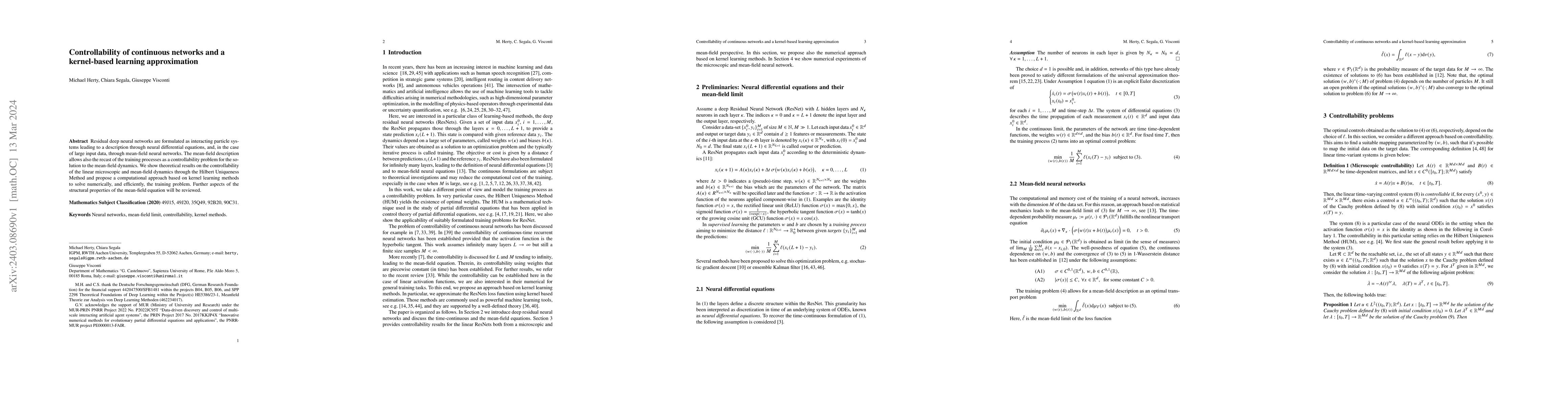 Thumbnail for Controllability of continuous networks and a kernel-based learning
  approximation