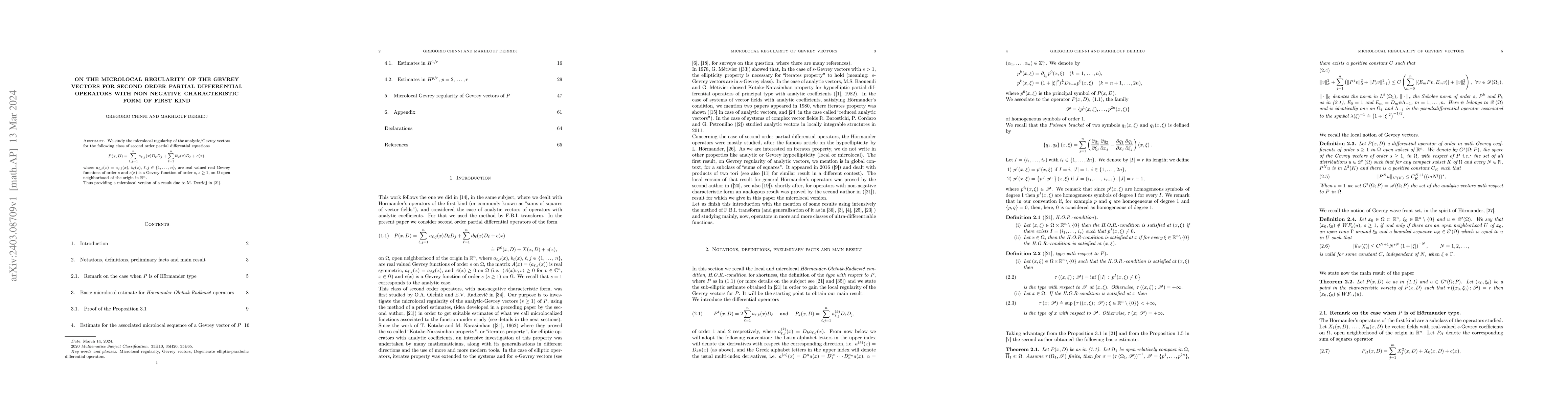 Thumbnail for On the Microlocal Regularity of the Gevrey Vectors for second order
  partial differential operators with non negative characteristic form of first
  kind