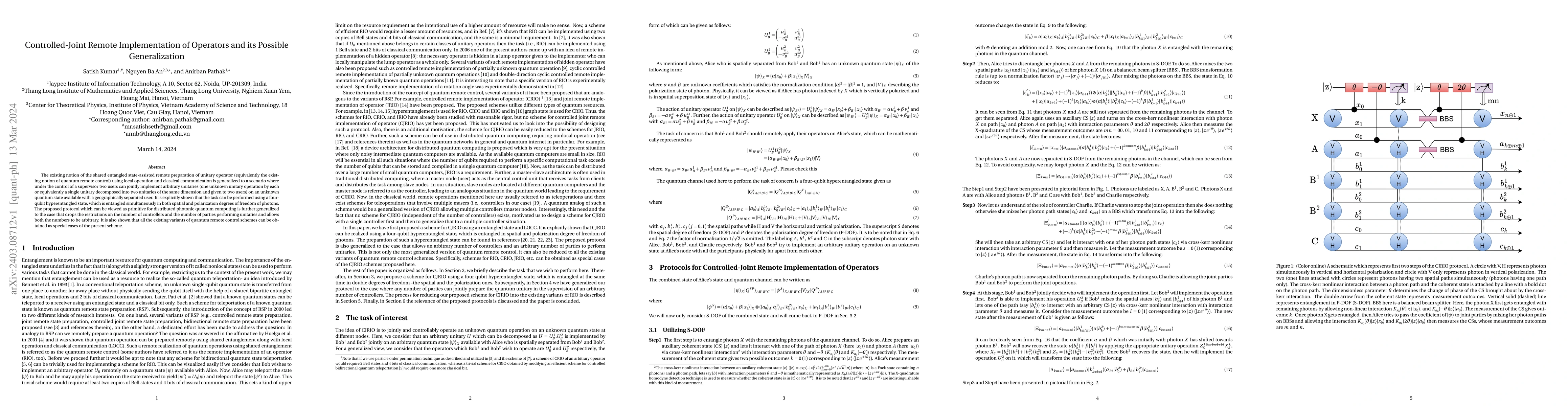 Thumbnail for Controlled-Joint Remote Implementation of Operators and its Possible
  Generalization