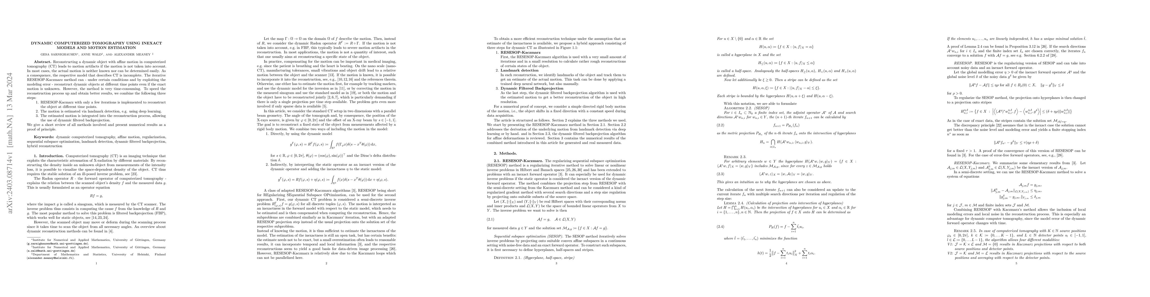 Thumbnail for Dynamic computerized tomography using inexact models and motion
  estimation